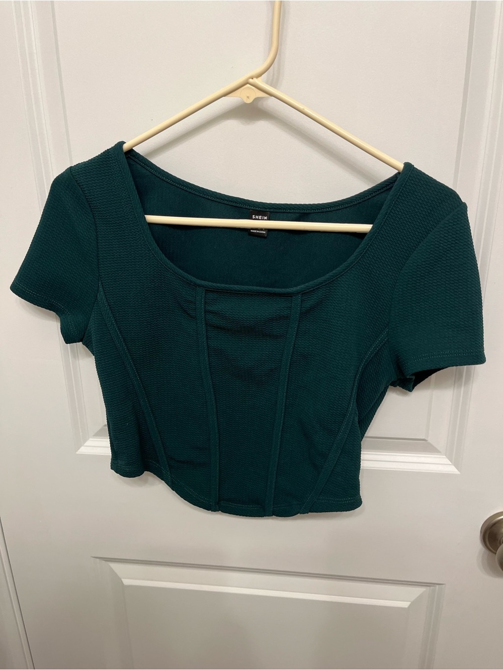 SHEIN Teal Scoop-Neck Short Sleeve Cropped Top